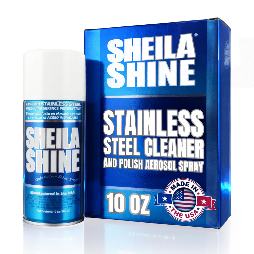 Sheila Shine bottle spray applied to stainless steel for a streak-free finish.