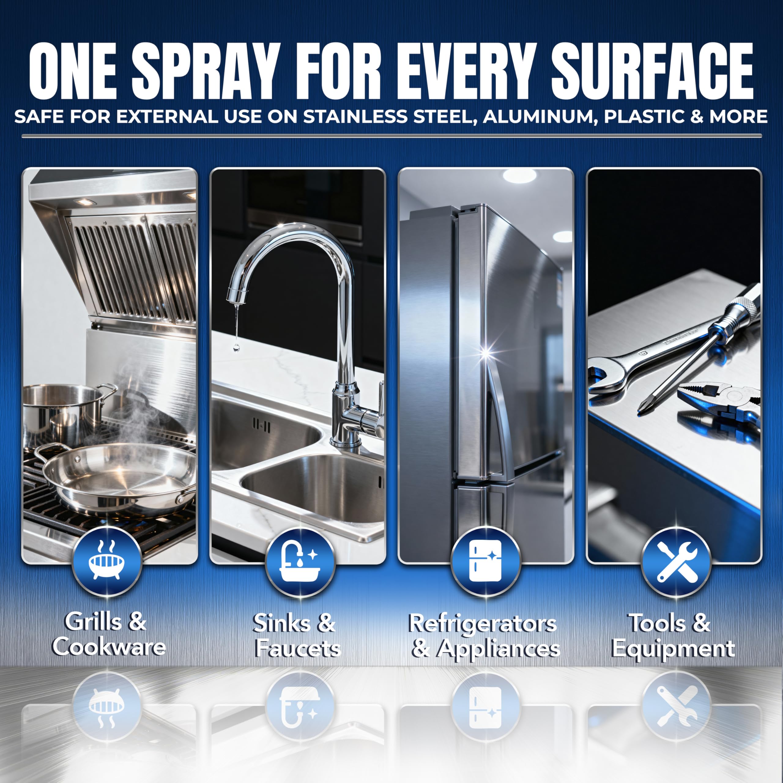 Sink top gleams cleanly with Sheila Shine residue-free polish.