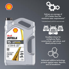 Shell Rotella T5 15W-40 in engine bay built for high-heat duty.
