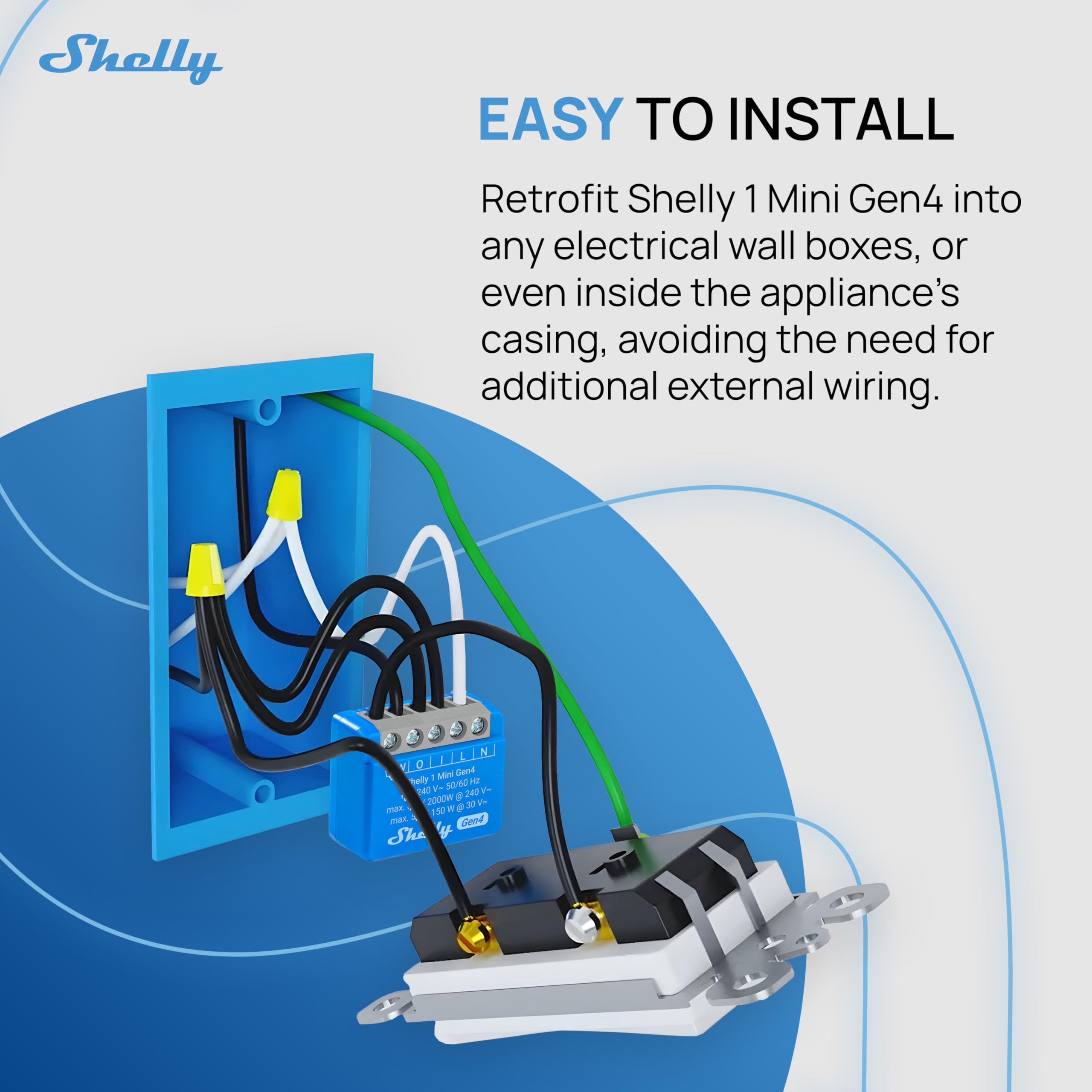 Shelly 1 Mini Gen4 compact form factor fits behind switches