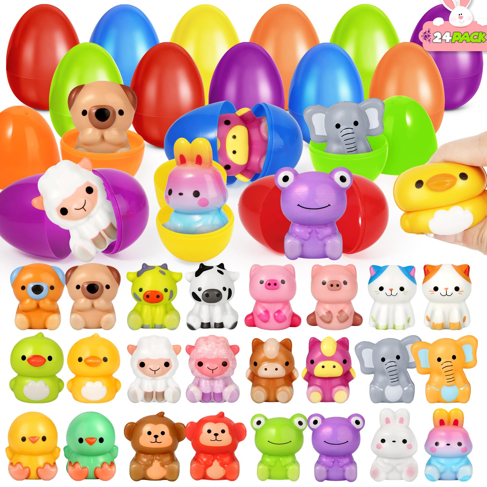 Shemira 24-pack Easter eggs with animal toys for engaging egg hunts