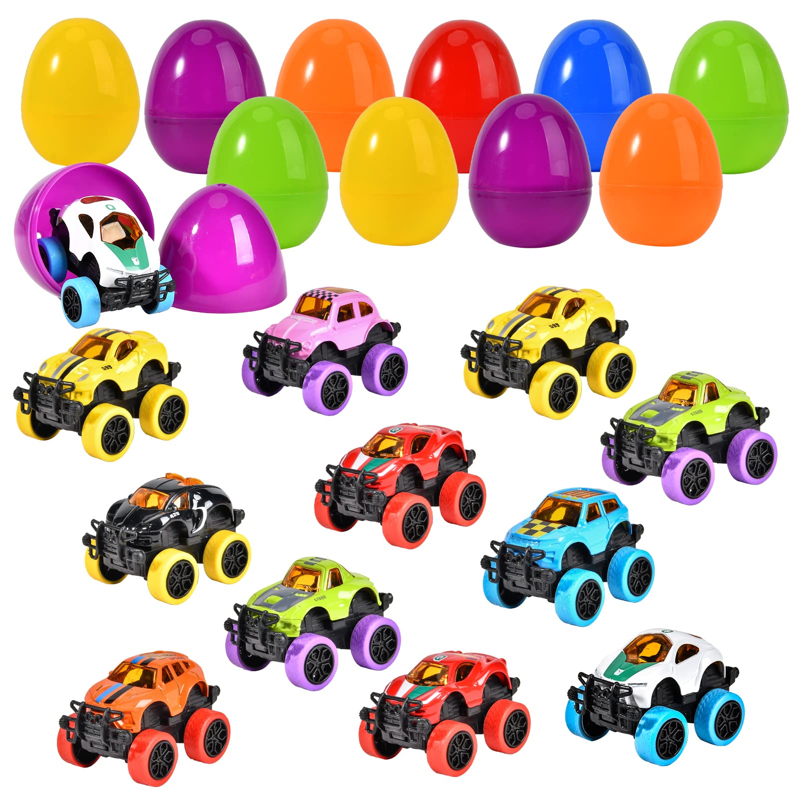 Shemira Easter eggs with pull-back monster cars, colorful packaging for exciting hunts