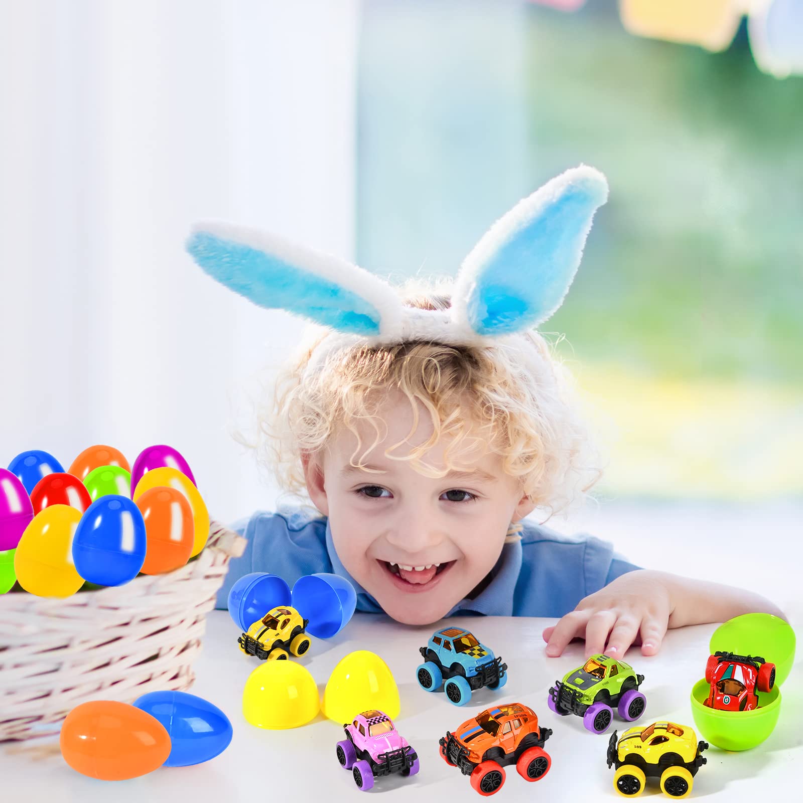 Shemira 12-pack Easter eggs with pull-back monster cars inside
