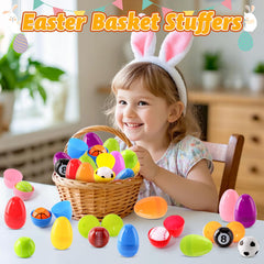 Kids enjoy Easter egg hunt-ready eggs in action with spinning balls.