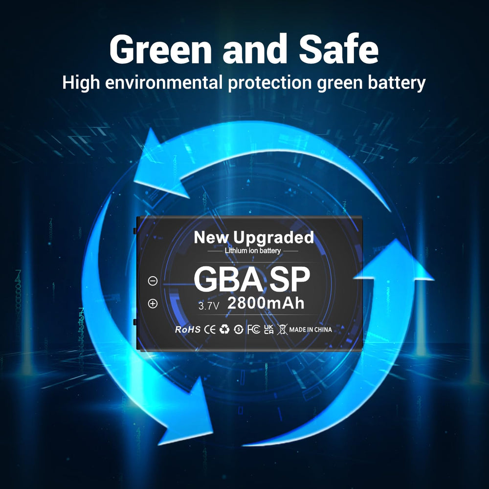 SHENMZ GBA SP battery side profile, reliable Li-Poly cell for smooth gaming.