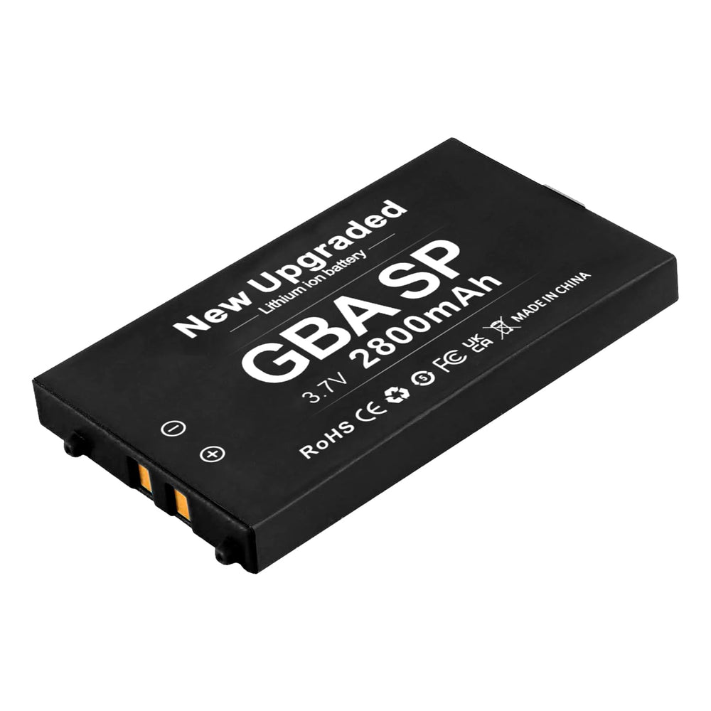 SHENMZ GBA SP battery specs, 10.36Wh at 3.7V for longer play.
