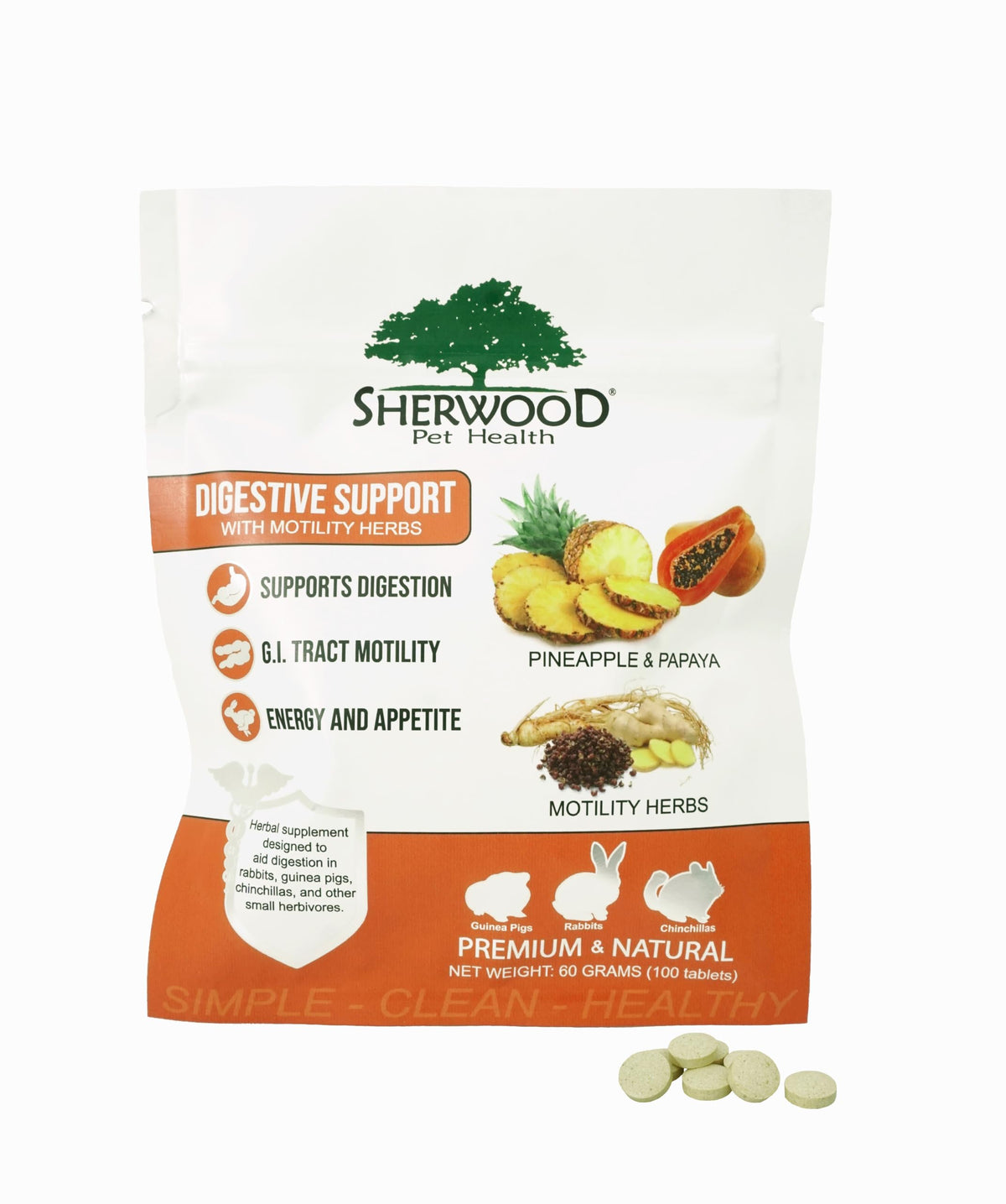 Sherwood Pet Health digestive papaya tablets pack offers flavorful digestive support for pets.