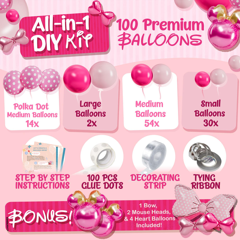 SHERYL DECOR bonus bow and mouse foil balloons add playful wow.