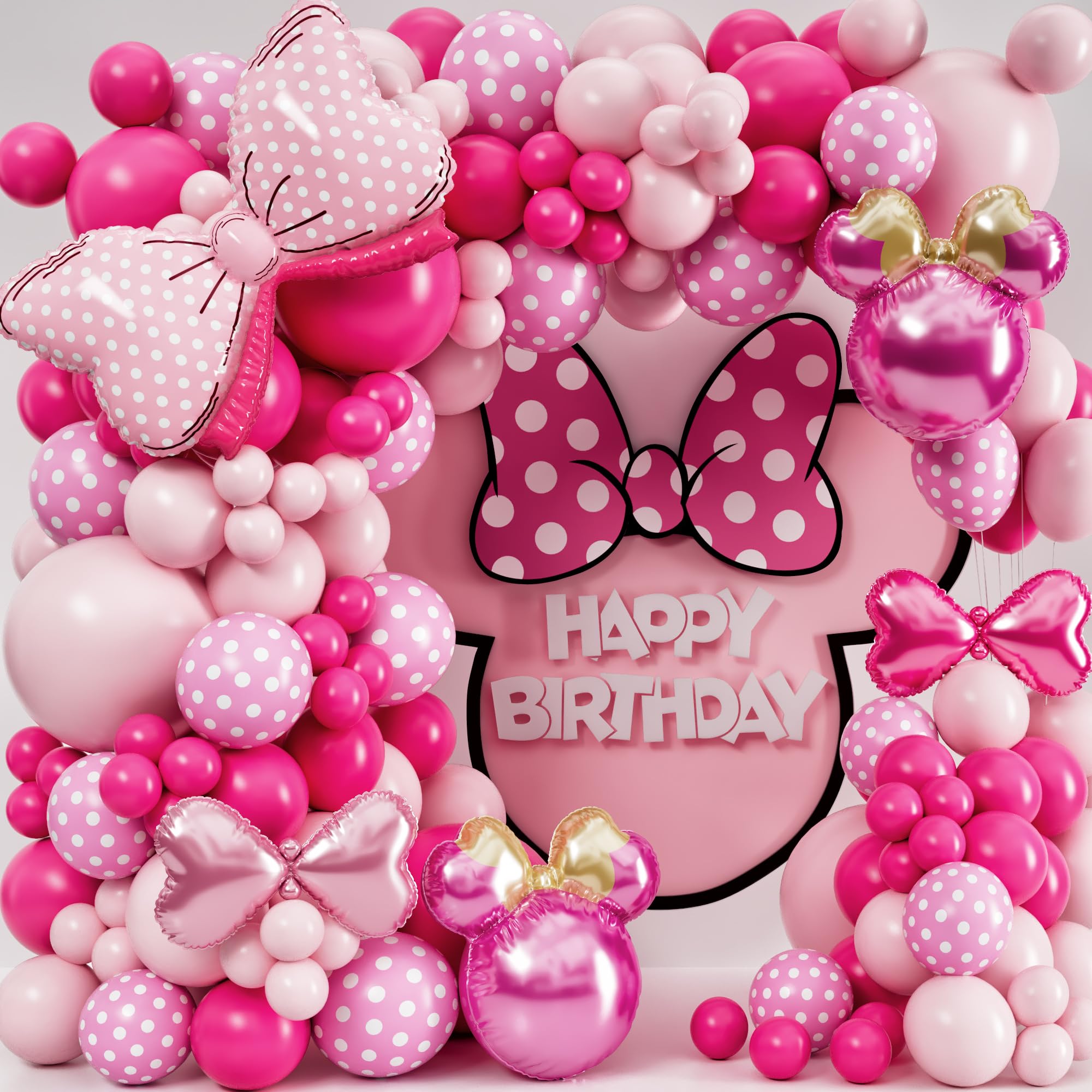 SHERYL DECOR Minnie balloon arch kit main setup for a festive birthday.
