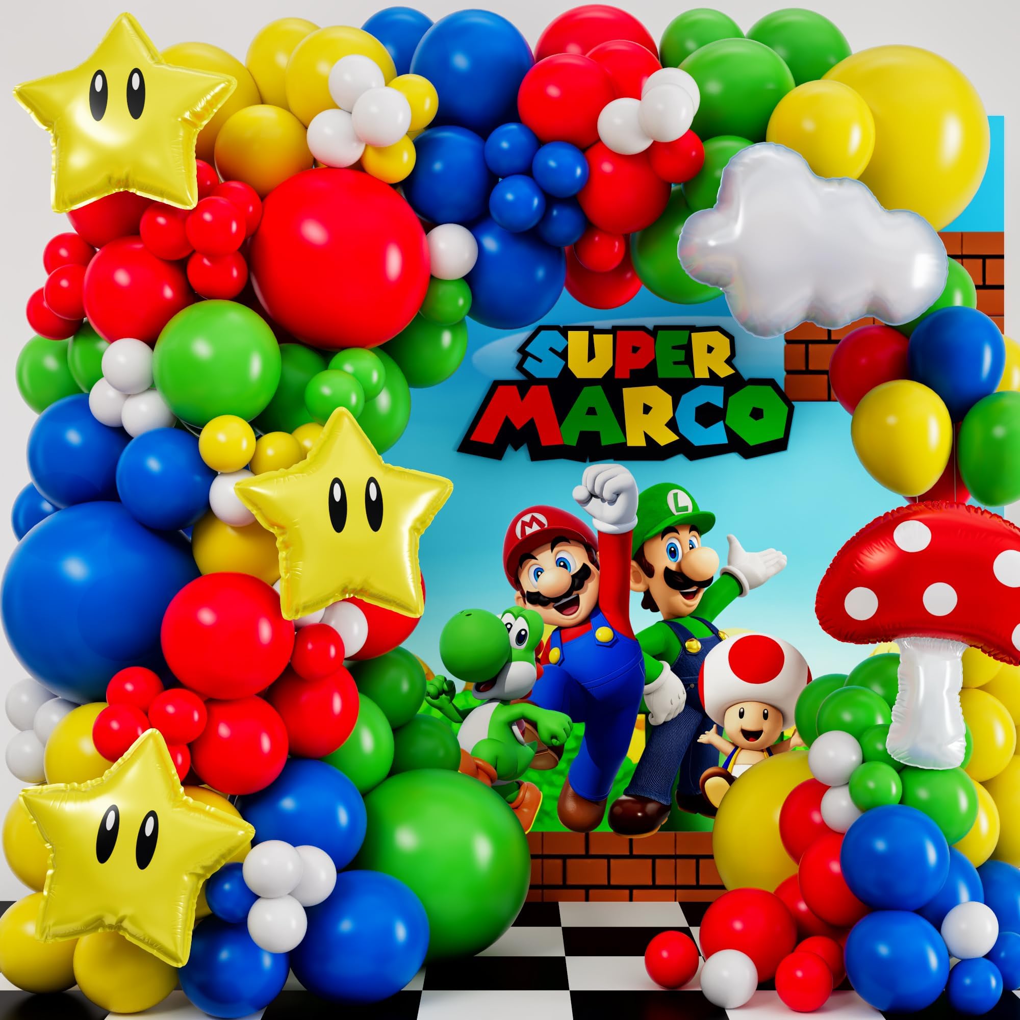 SHERYL DECOR Super Adventure arch kit with vibrant balloons creates a bold party backdrop.