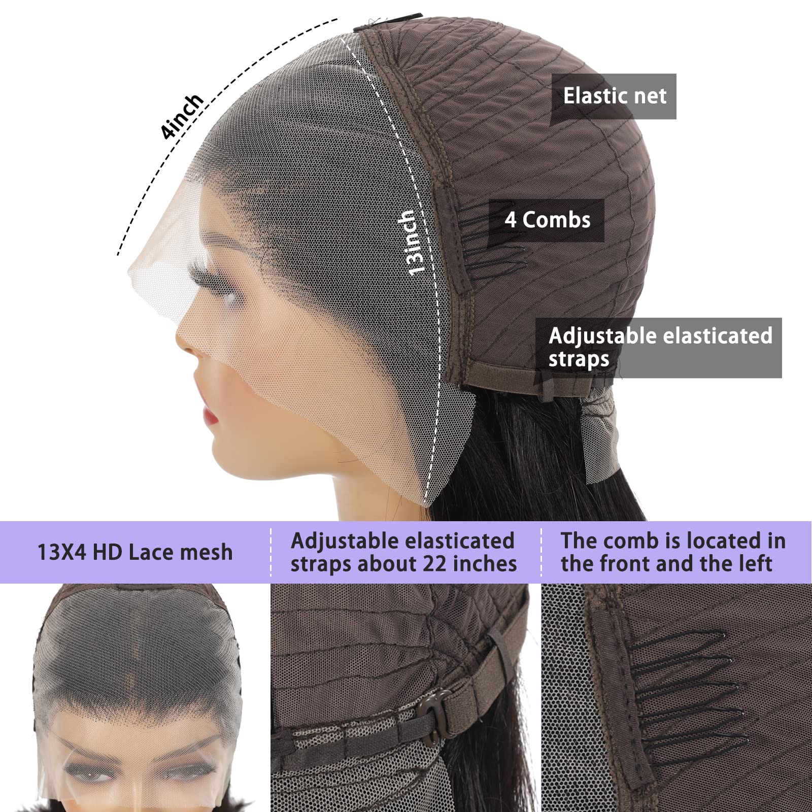 Shesbeauty glueless cap 8-14in enables secure wear without adhesive.