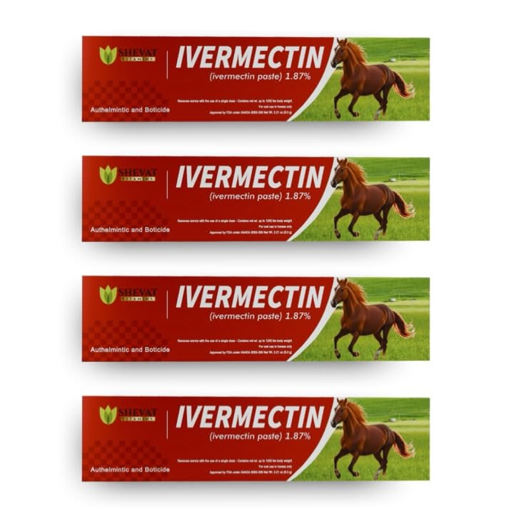 SHEVAT VITAMINS ivermectin horse paste with apple flavor on the front label for easy identification.