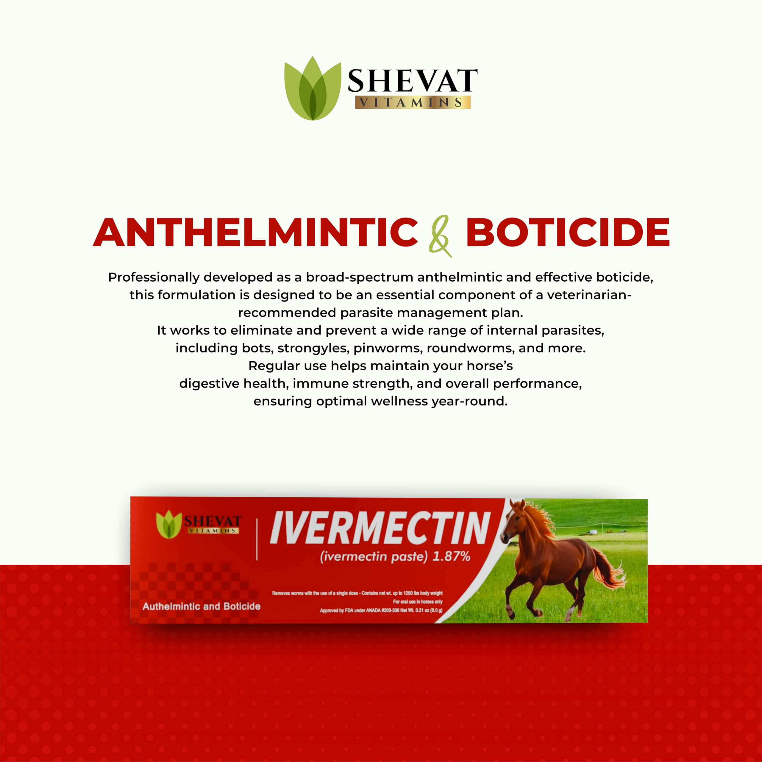 SHEVAT VITAMINS ivermectin horse paste apple flavored packaging on shelf