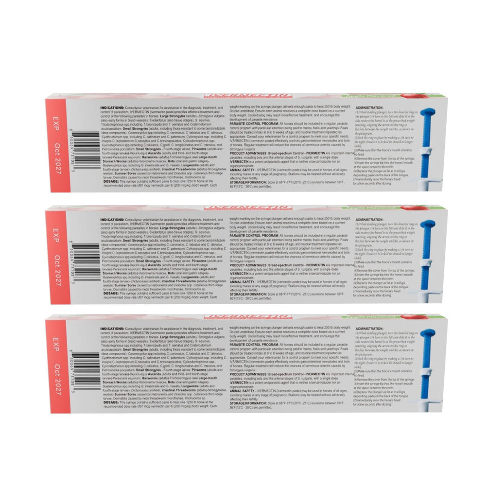 SHEVAT VITAMINS ivermectin horse paste apple flavored product usage in vet stall