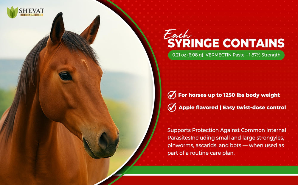 SHEVAT VITAMINS ivermectin horse paste apple flavored tube cap detail