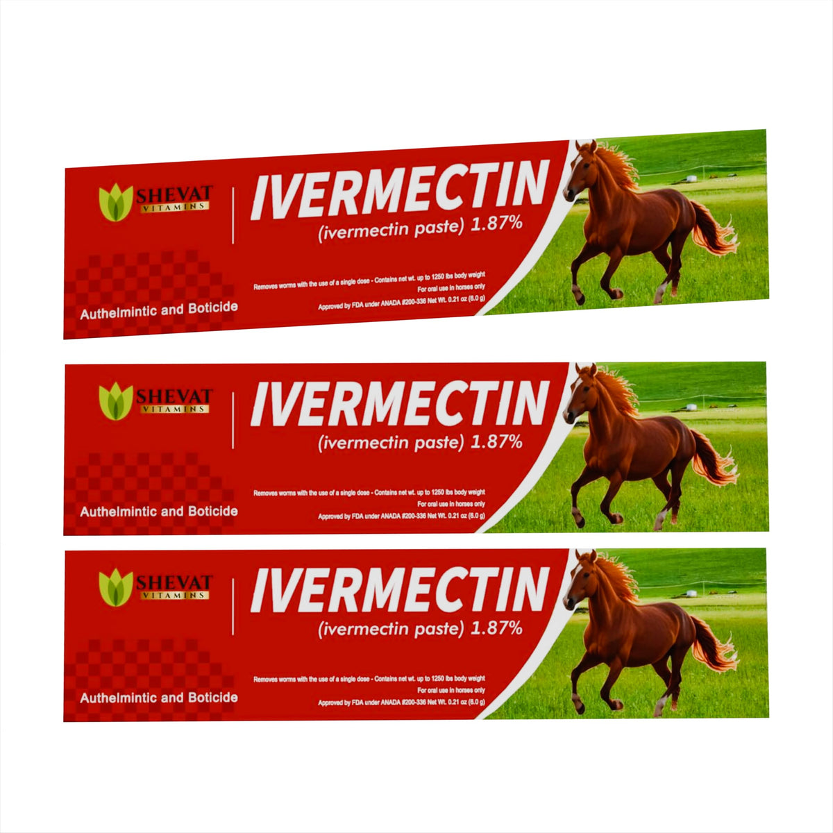 SHEVAT VITAMINS ivermectin horse paste apple flavored tube front for easy administration