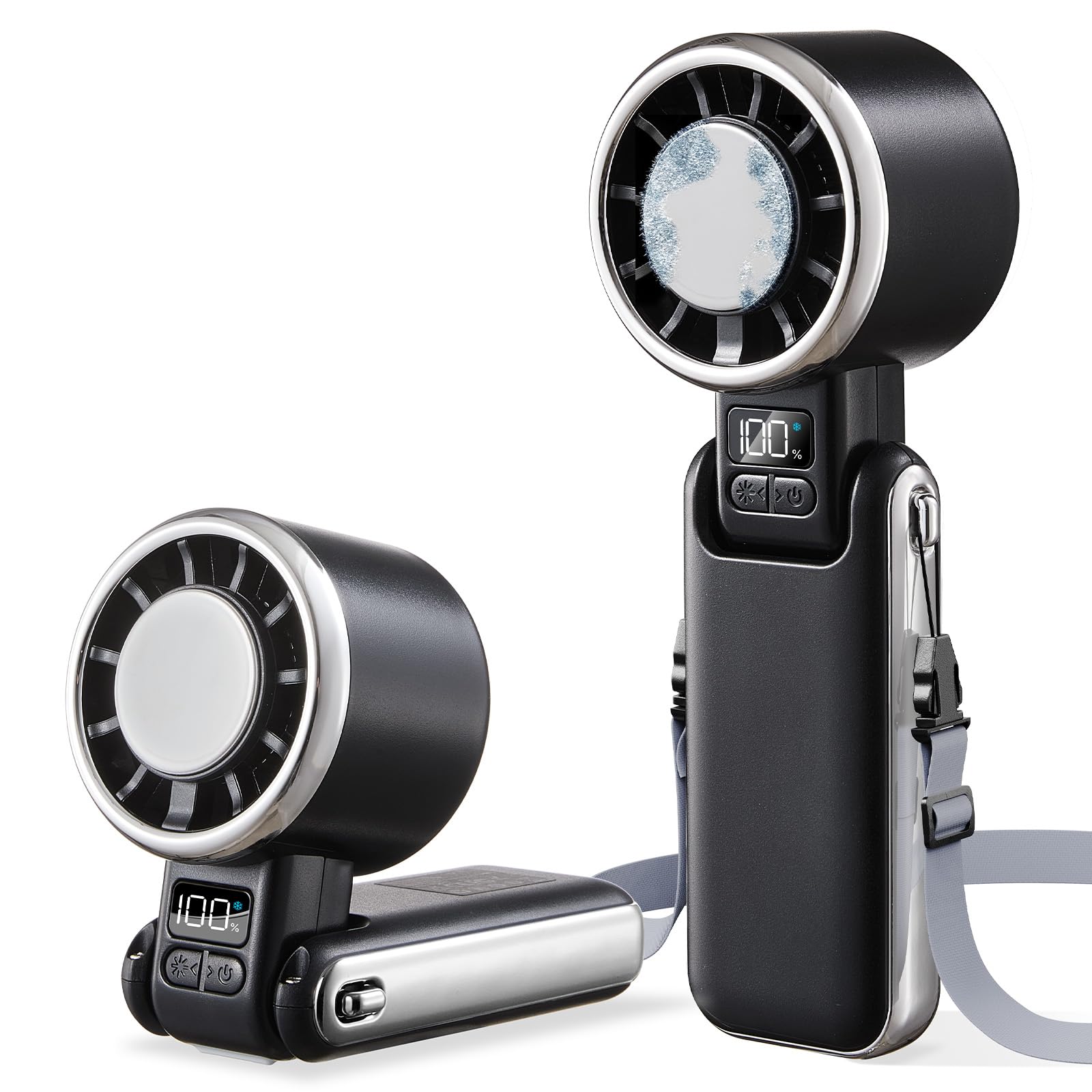 SHEWIND portable fan with ice cooling plate for quick relief on hot days.