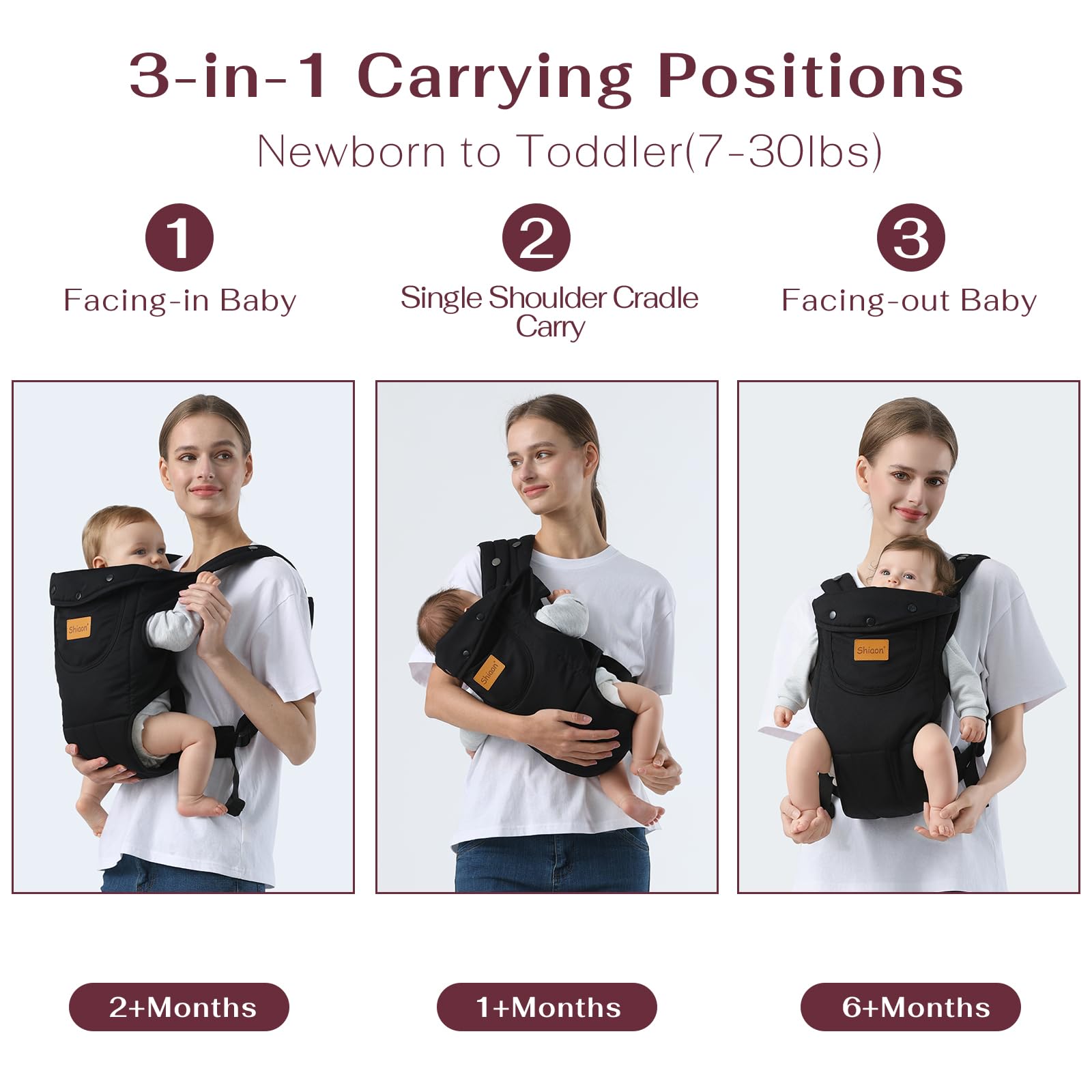 Shiaon baby carrier showing adjustable shoulder strap for a secure fit.