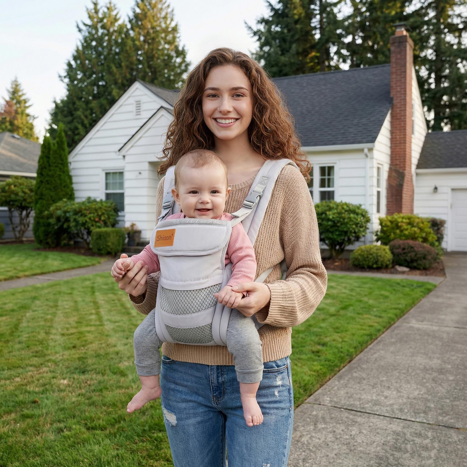Shiaon baby carrier easy-on-off design speeds errands.