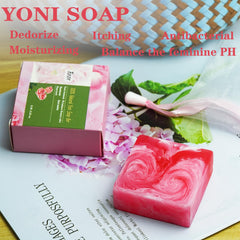 Shibarcle Yoni soap with foam net showing quick, soft lather during usage