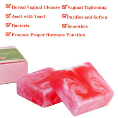 Shibarcle Yoni soap rose oil and petals close-up emphasizing rose inspired formula