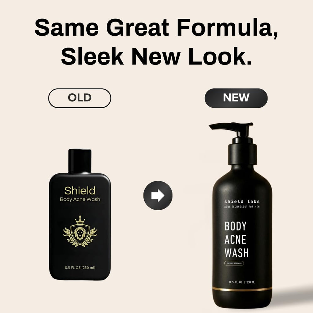 Shield Men's Acne Body Wash chest-skin care promotes clarity on chest areas after workouts.