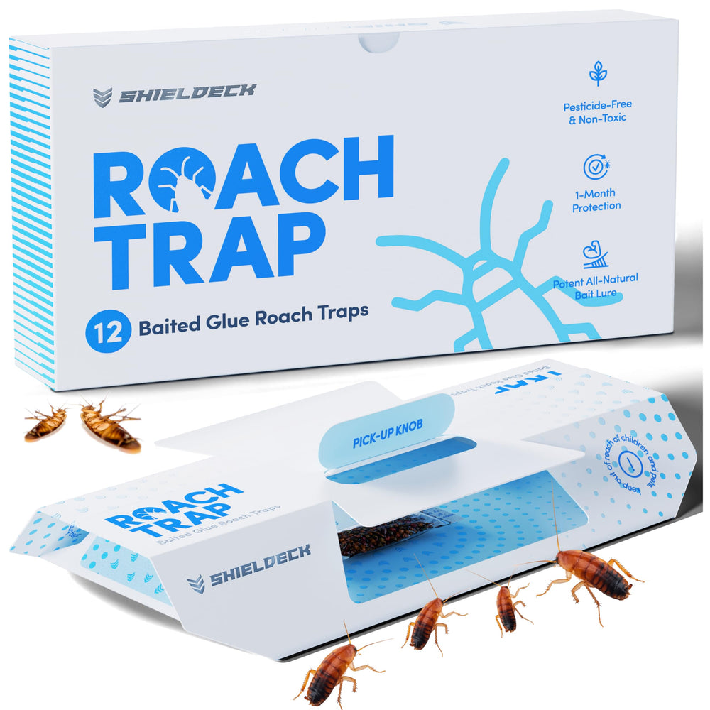 Shieldeck roach traps indoor 12-pack provide quick, non-toxic pest control for homes.