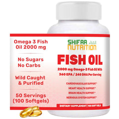 SHIFAA NUTRITION halal fish oil bottle front showing premium omega-3 source