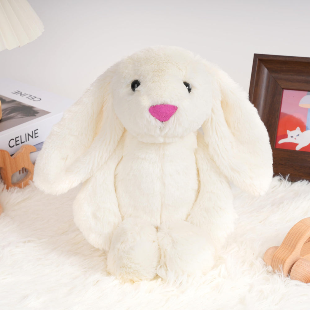Shiguangji Bunny plush nursery decor adds charm to cribs and shelves.