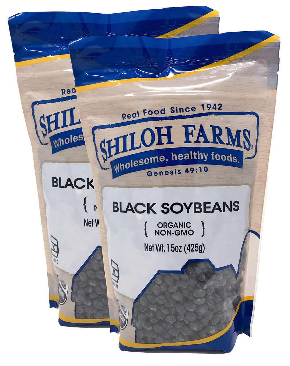 Shiloh Farms Organic Black Soybeans 2-pack, front view, convenient protein for meals.