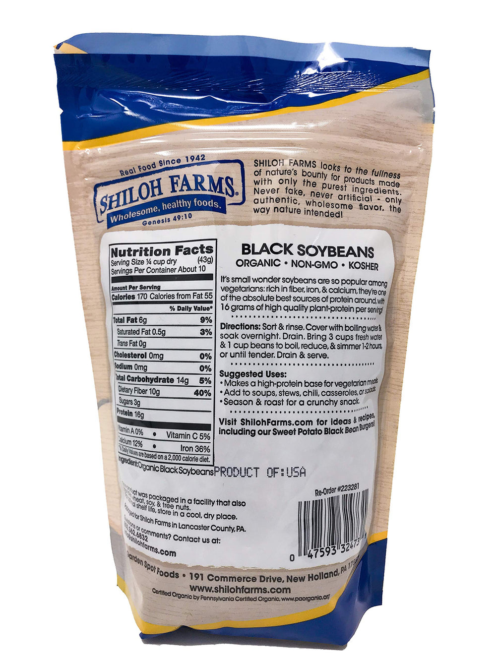 Shiloh Farms Organic Black Soybeans 2-pack, rinsed, ideal for simmered stews and salads.