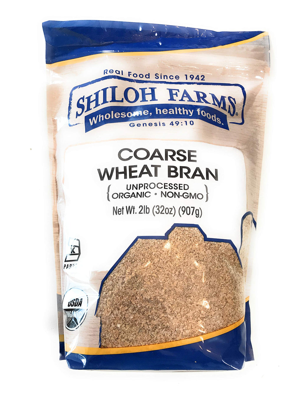 Shiloh Farms organic coarse wheat bran in 32oz package for daily fiber support.
