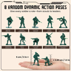 Shindel Army Men two-inch figures in green and tan, easy for small hands to maneuver.