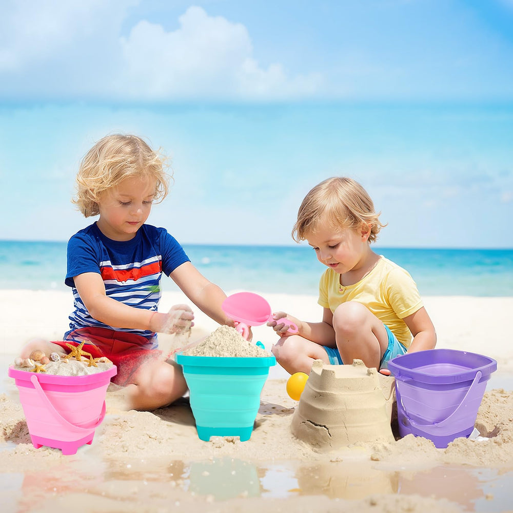 Shindel green bucket with shovel demonstrates easy digging and scooping.