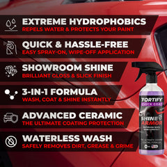 SHINE ARMOR Waterless wash in action lifts light dirt with shine