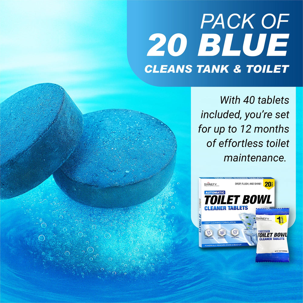 Shinefy blue water indicator confirms active cleaning action.
