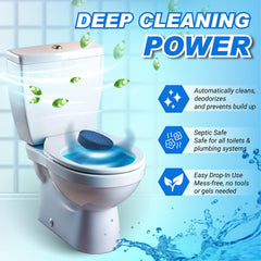 Shinefy toilet tank cleaner tablet shows blue gel to indicate active cleaning.