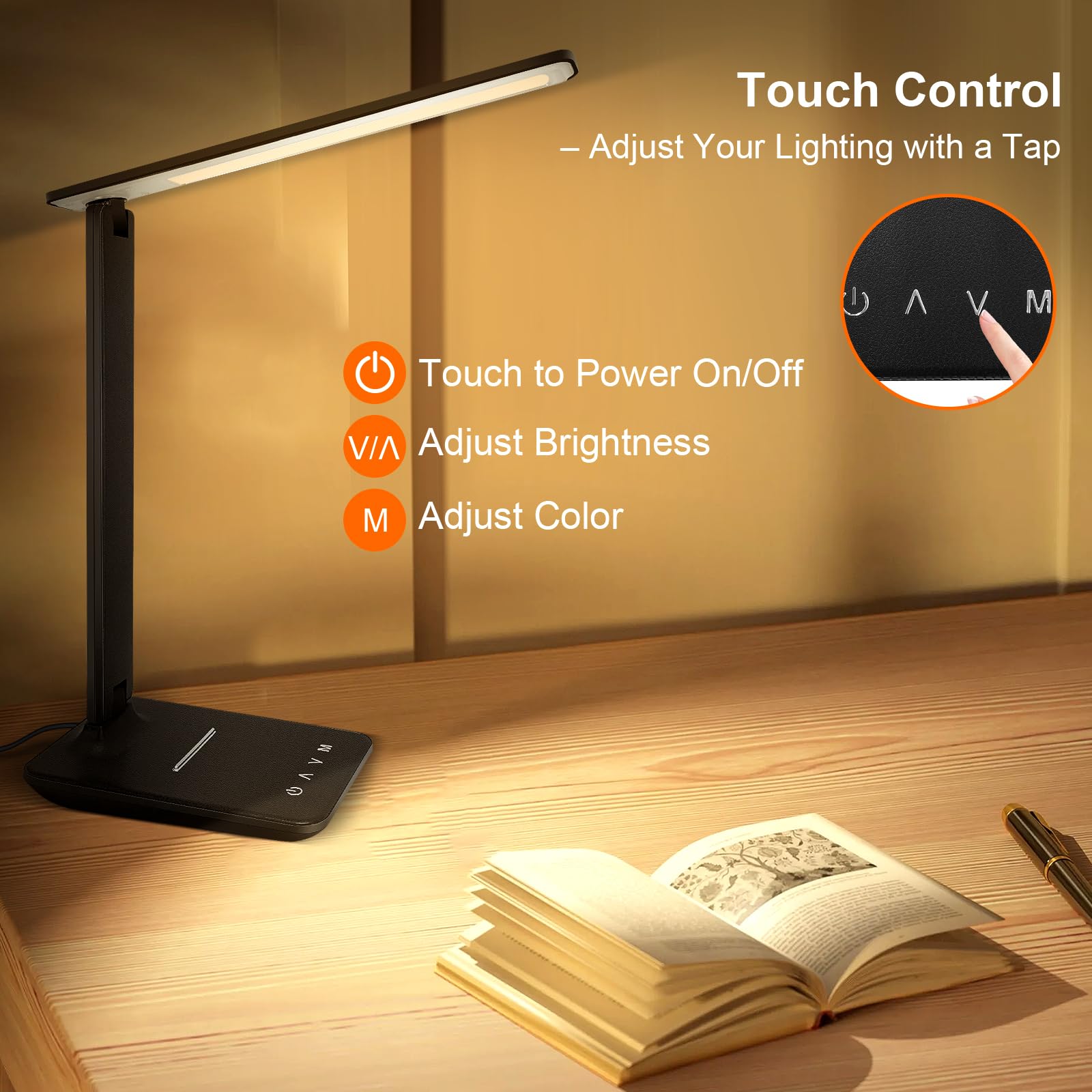 Shinelife touch-control desk lamp enables easy brightness and color changes.