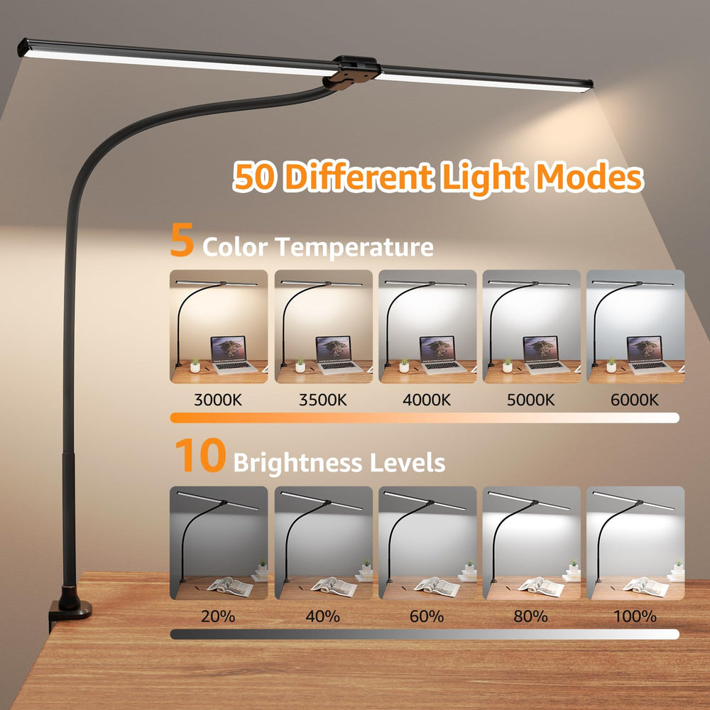 ShineTech LED Desk Lamp clamp with silicone pad secures desk safely.