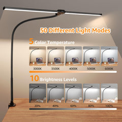 ShineTech LED Desk Lamp clamp with silicone pad secures desk safely.
