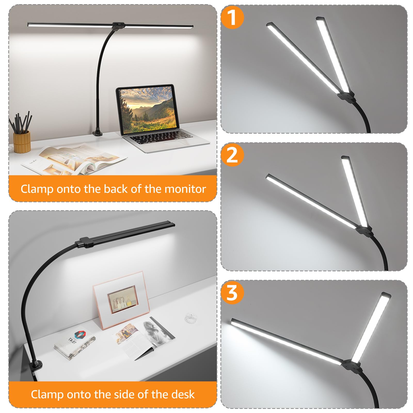 ShineTech LED Desk Lamp gooseneck rotates 360 degrees.