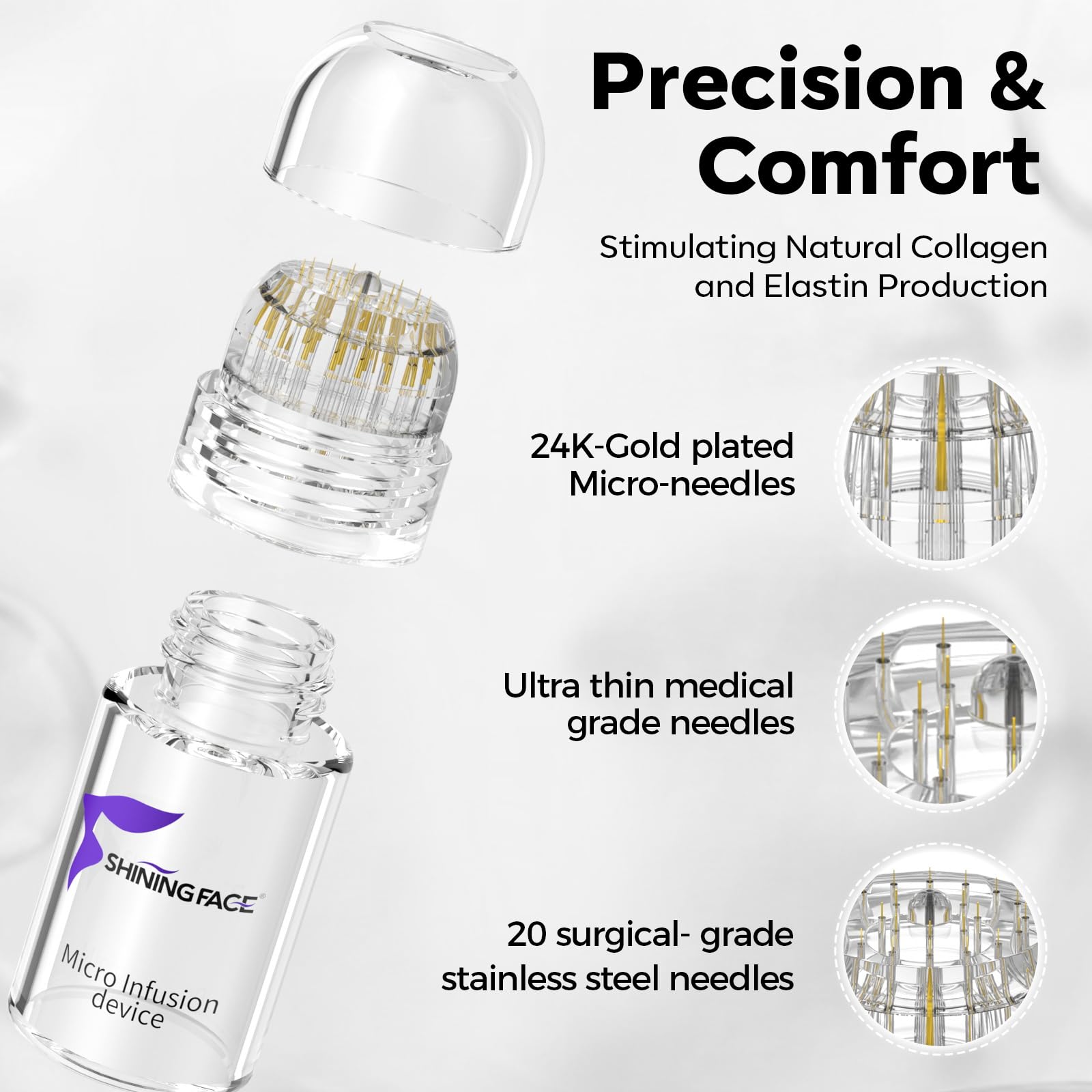 Shining Face micro-infusion device pack delivering consistent serum delivery during routine.