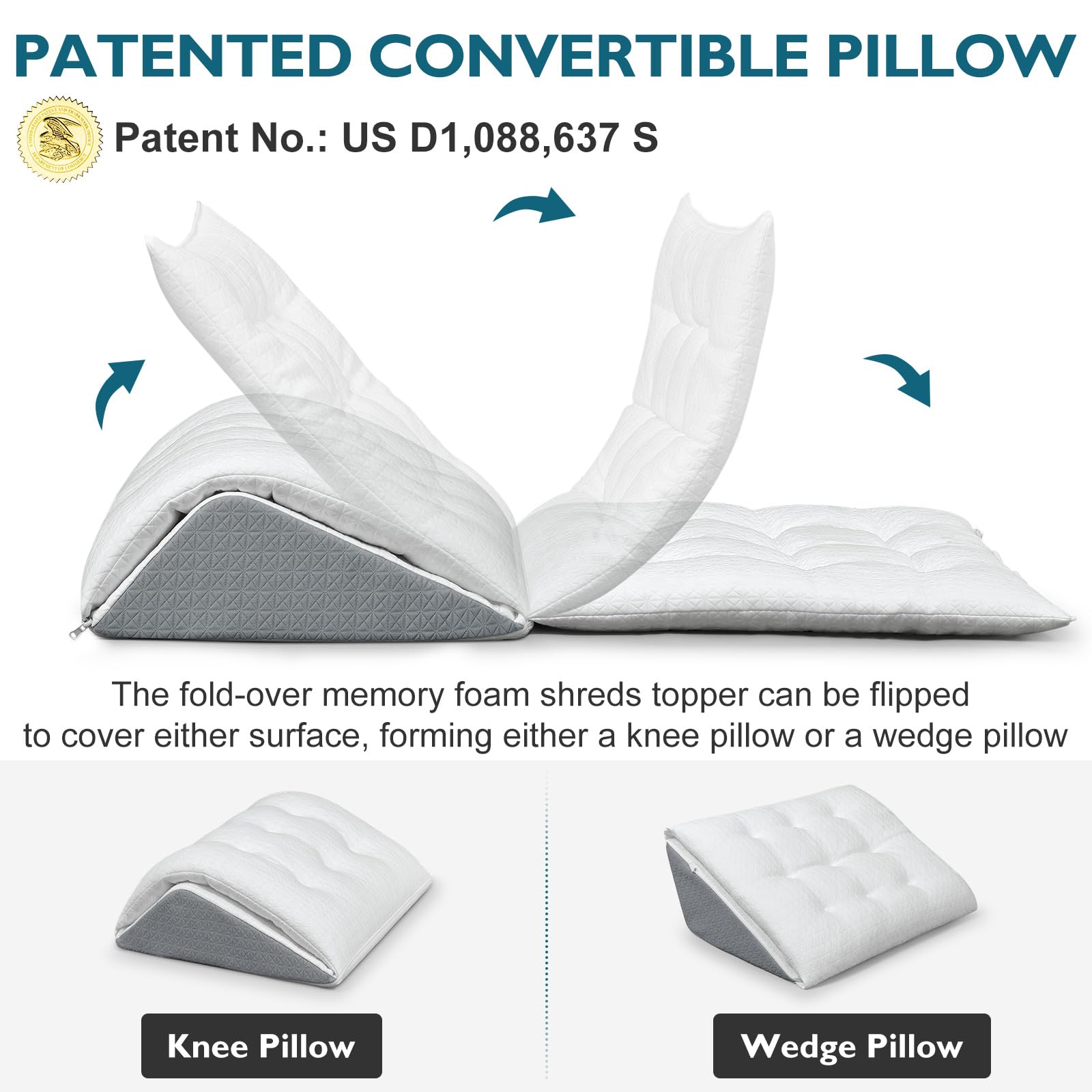 Shinnwa Knee Wedge Pillow dual-layer foam blends plush topper with firm base for balance.