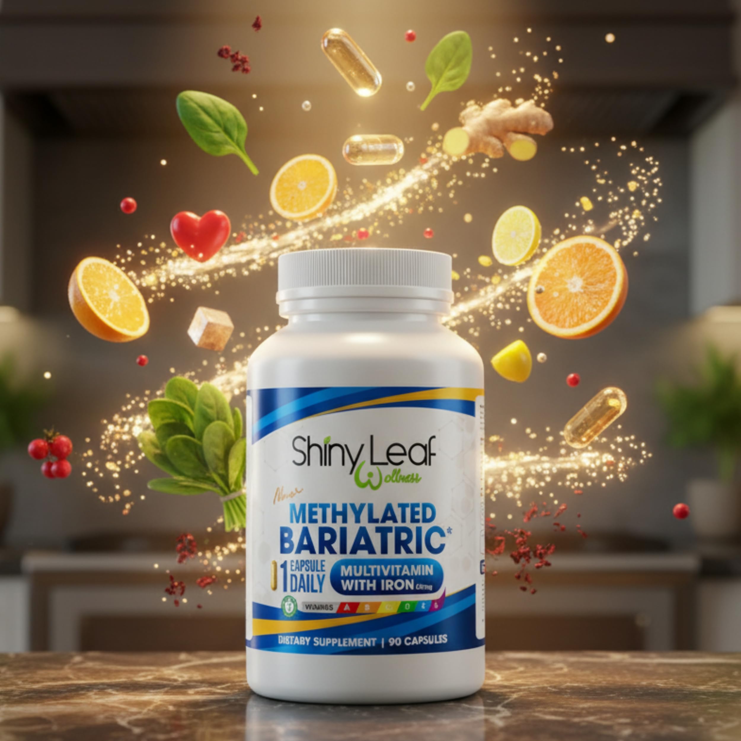 Shiny Leaf 90-count bottle represents long-term bariatric journey support.