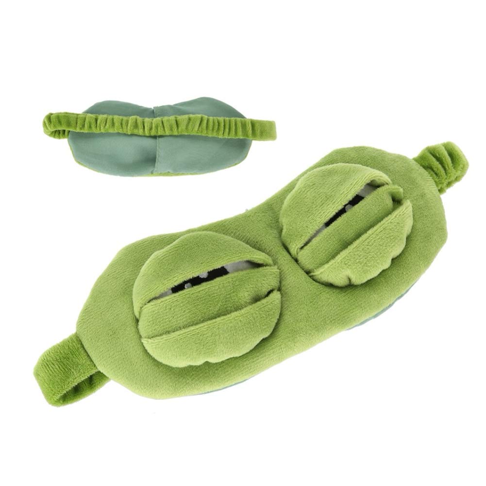 Shinywear adult eye mask in green frog plush for relaxing travel