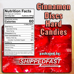Shippedfast Cinnamon Discs packaging shown for bulk candy shoppers.