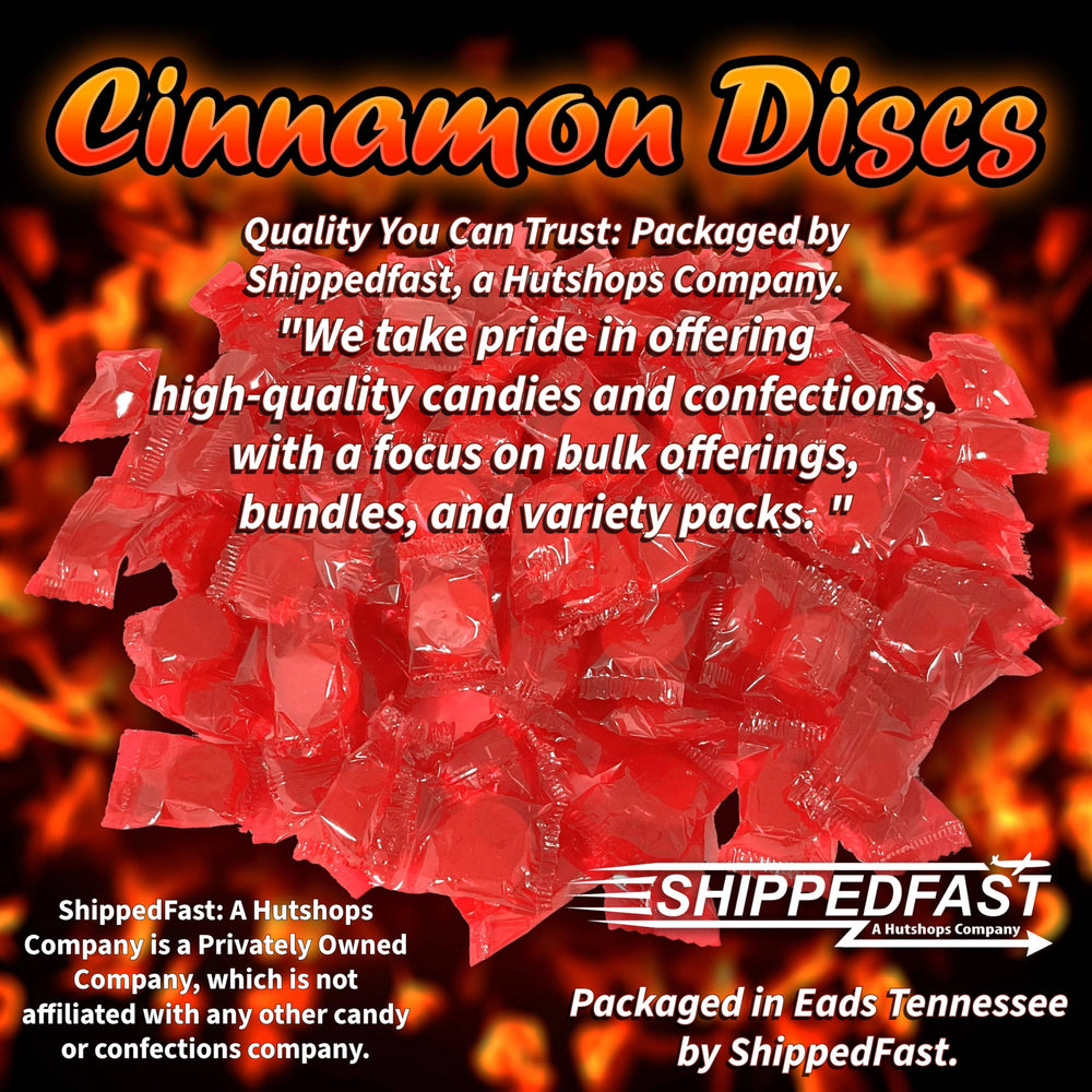 Shippedfast Cinnamon Discs close-up of glossy red candy pieces.