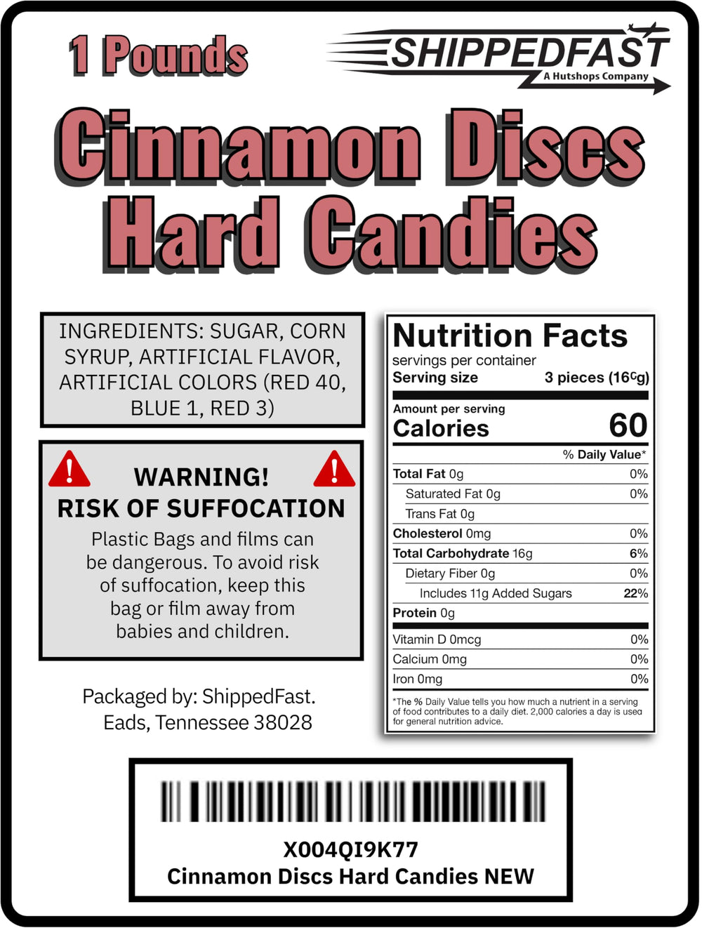Shippedfast Cinnamon Discs individually wrapped for portable snacking.