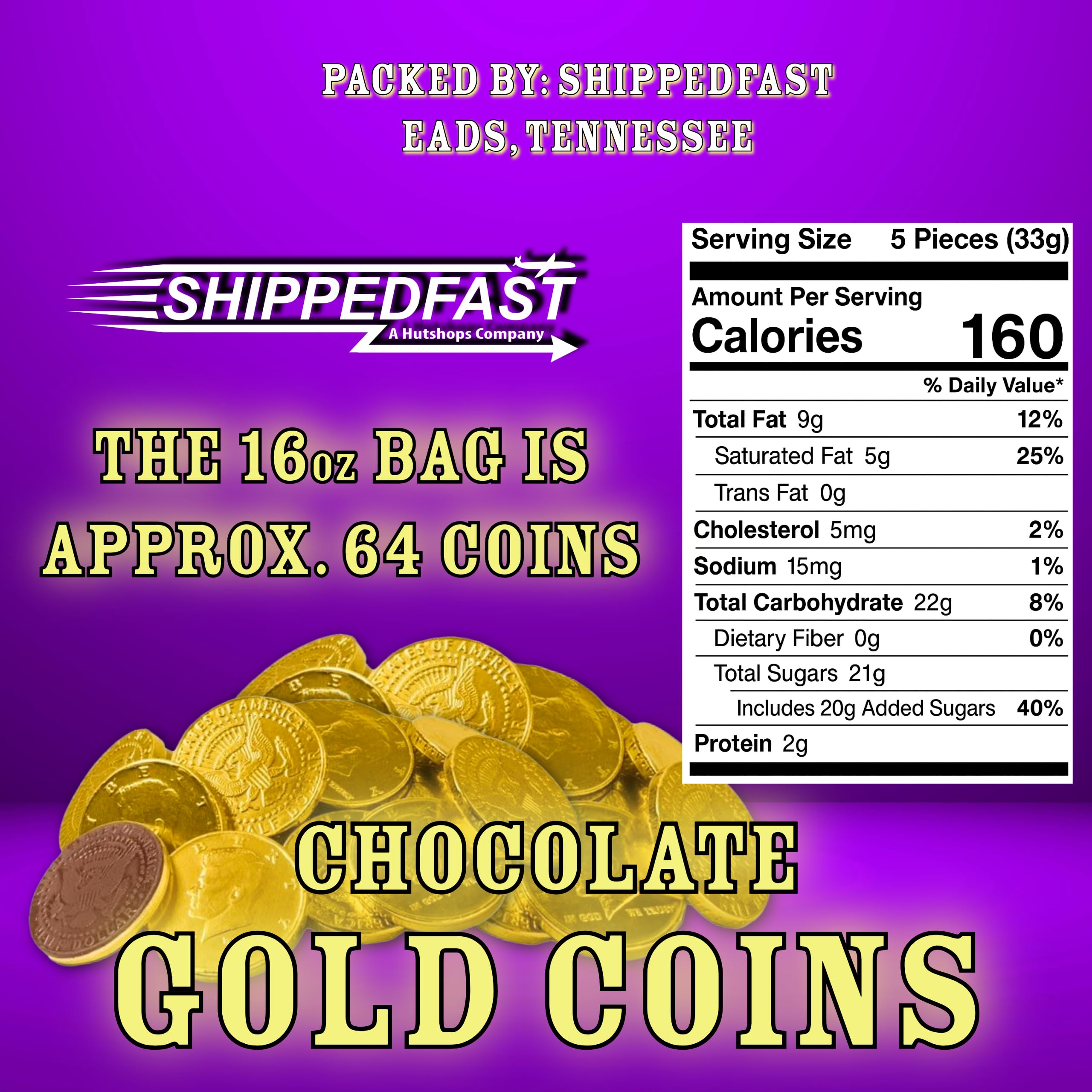 Shippedfast half-dollar sized coins wrapped in gold foil for festive use.