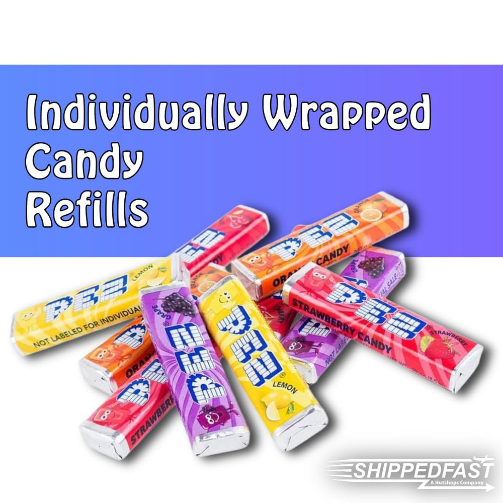 Shippedfast PEZ refills bulk pack highlighting about 50 rolls for easy stocking.